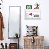thumbnail of Relaxdays Wandregal, mit 3 Metall-Haken, 2 Ablagen, Landhausstil, Küchenregal, Wandgarderobe, HBT: 40x66x20 cm, weiß