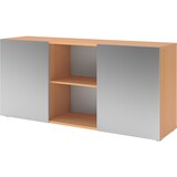 thumbnail of bümö Schwebetürenschrank, Sideboard Buche/Silber - Büromöbel Sideboard Holz 160cm breit, 42cm schmal, Büro Schrank mit Schwebetür für Flur oder als