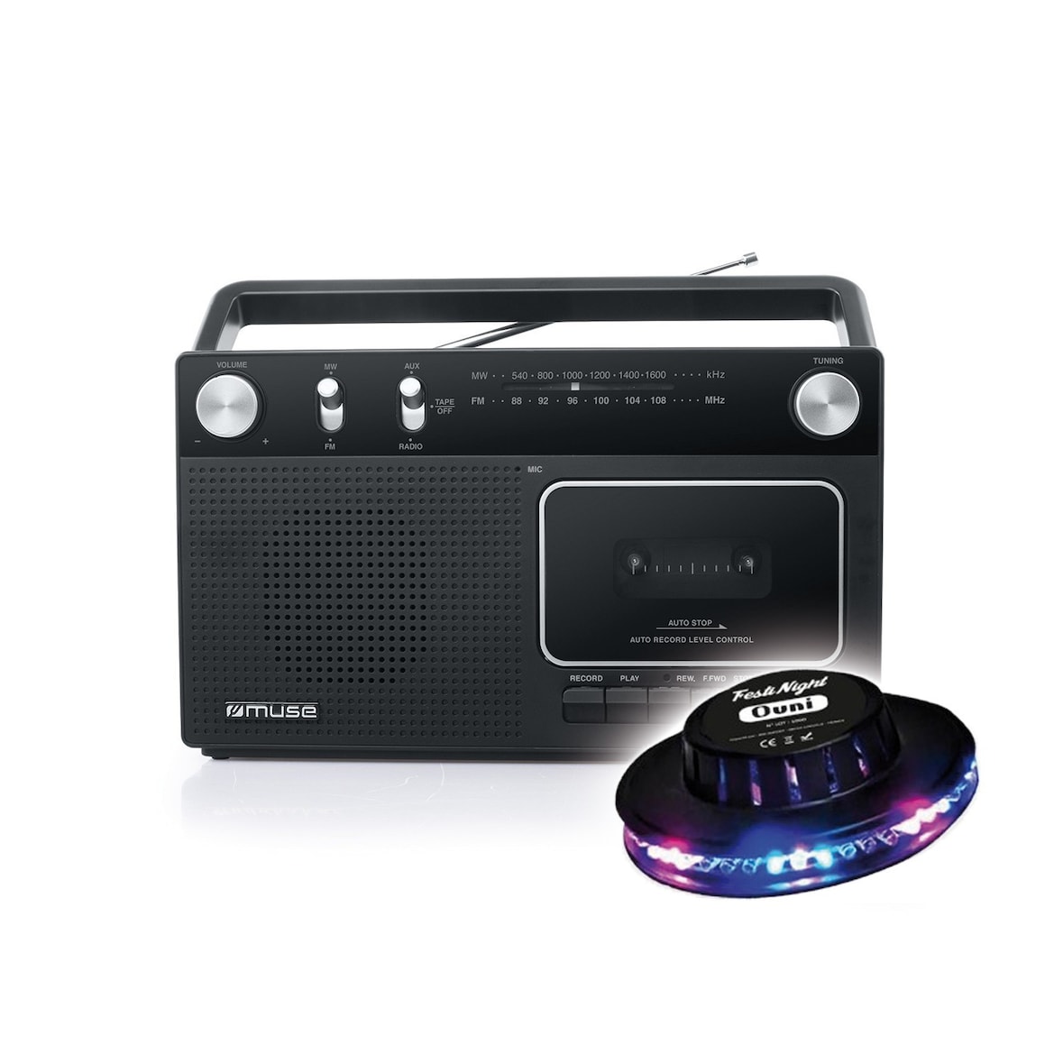 RADIO K7  M-152-RC - Radio analogique FM/MW - Enregistreur de cassette auto-stop - HP de 7.6 cm - Lumière OVNI