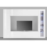 thumbnail of Dmora Parete attrezzata Luigi, Set salotto porta TV a 4 ante, Mobile soggiorno multiuso, 100% Made in Italy, Bianco lucido, con luce LED blu e vetrina