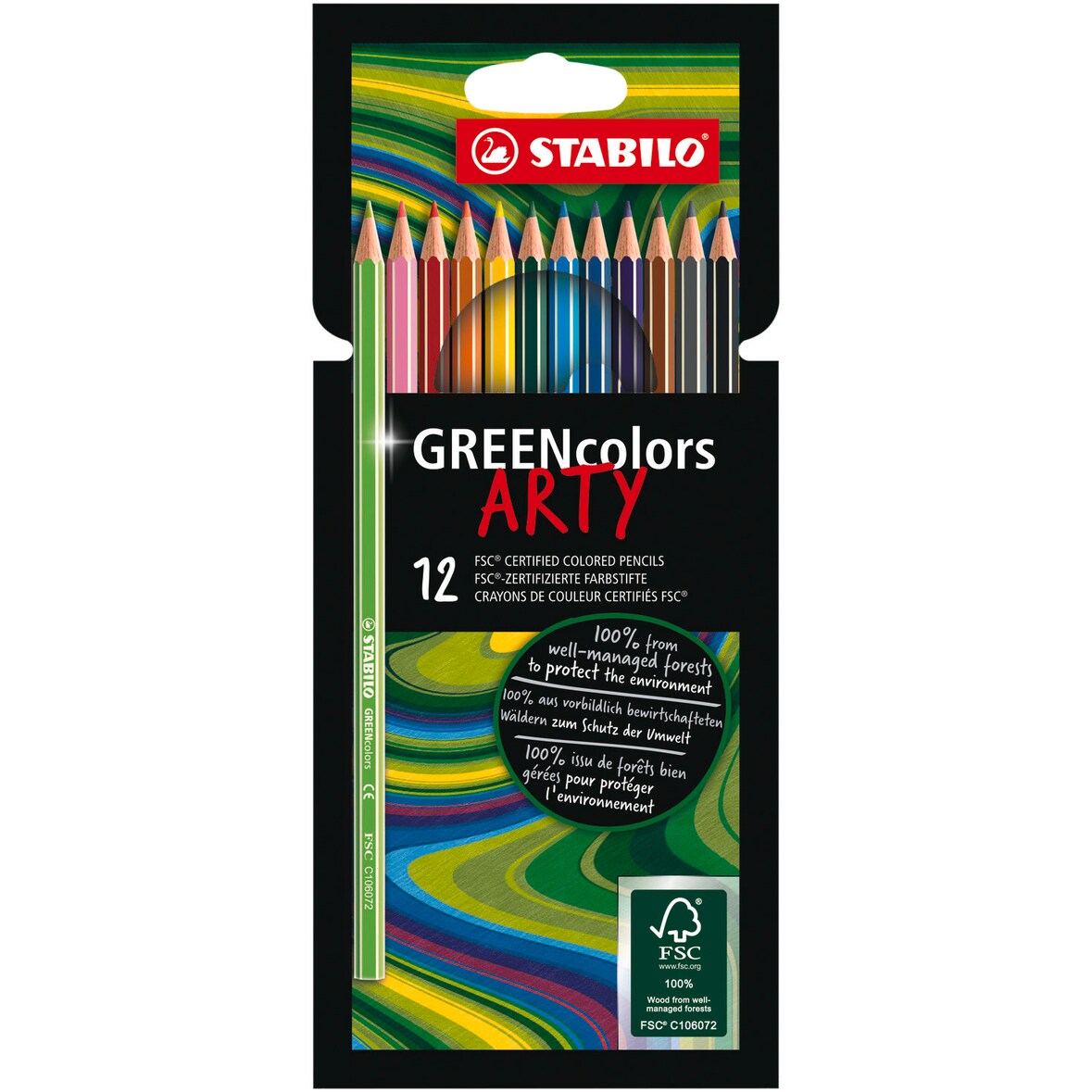 STABILO® 6019/12-1-20 Umweltfreundlicher Buntstift - GREENcolors - ARTY - 12er Pack - mit 12 verschiedenen Farben