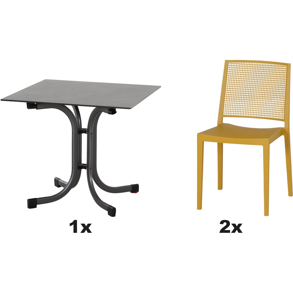 SIENA GARDEN Urban Lights Set 5teilig Square Stuhl gastrotauglich mustard mit Tisch Sola 80x80