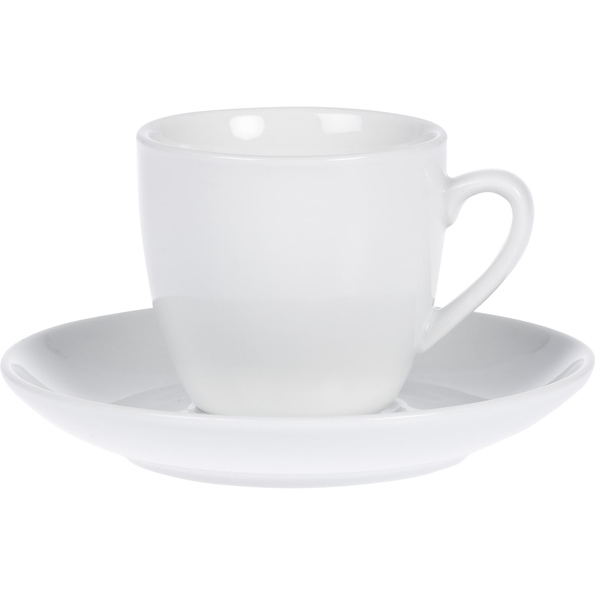 6 x Espresso-Tasse - Inhalt 0,10 ltr - mit Untertasse - Form BISTRO - UNI WEISS - Henkelform rund, Höhe 5,8 cm