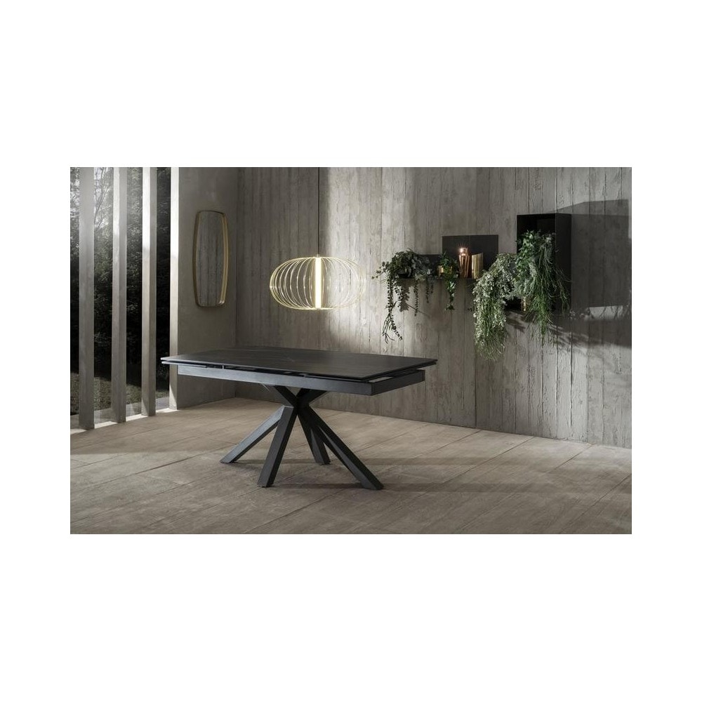 Uitschuifbare tafel van 160 cm tot 240 cm modern keramisch blad op gehard glas Portoro