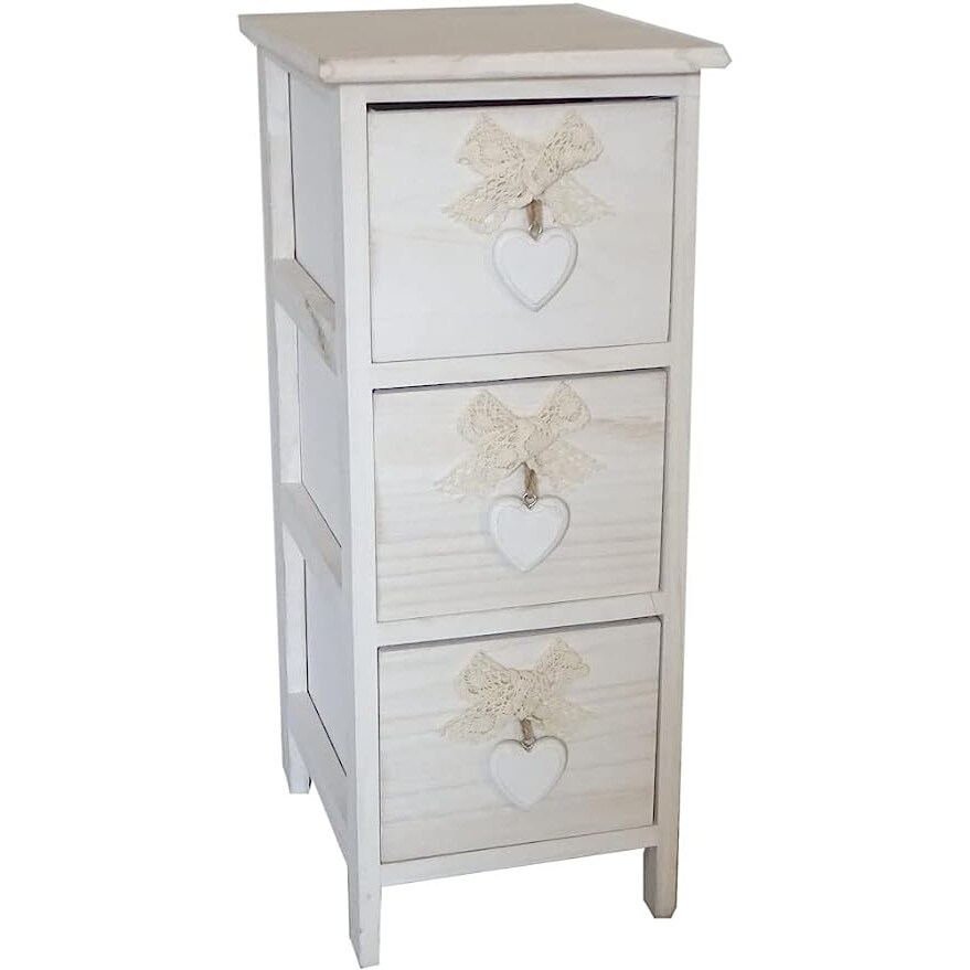 King Home Cassettiera Fiocchi e Cuori 26x32x63h cm Bianca