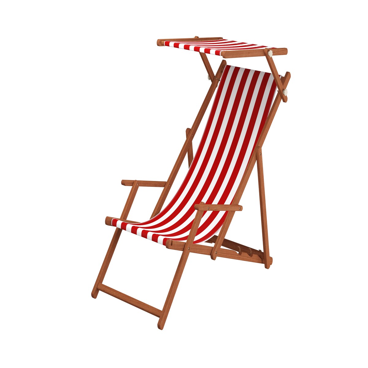 Erst-Holz Liegestuhl rot-weiß Gartenstuhl Tisch Sonnendach Kissen Deckchair Buche Strandstuhl 10-314STKH