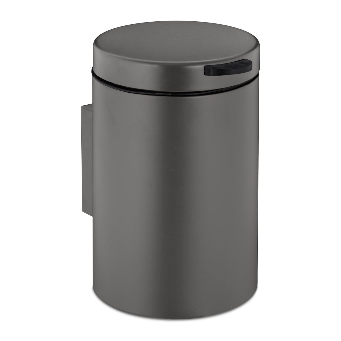 Relaxdays Kosmetikeimer Wandmontage, 3 l, Absenkautomatik, Inneneimer, Edelstahl, runder Badezimmer Mülleimer, grau