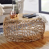 thumbnail of Couchtisch Metall Gold 66x66x30 cm Sofatisch Aluminium Rund, Design Wohnzimmertisch mit Ast-Struktur, Kleiner Kaffeetisch Modern, Beistelltisch