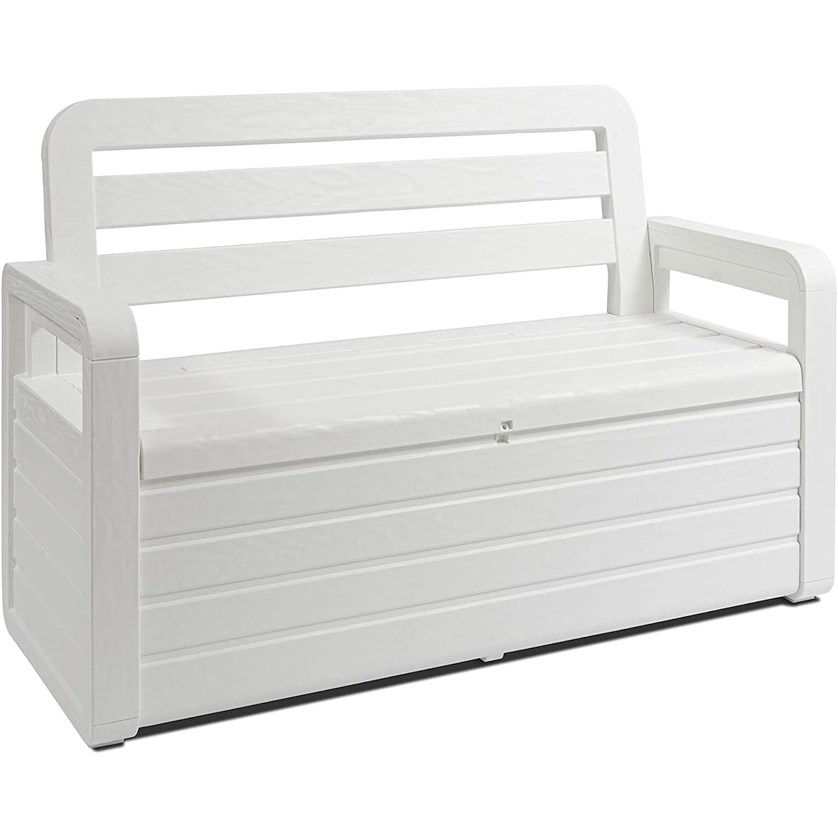 Baule da giardino in resina 270 litri BIANCO effetto legno 132 x 58 x H89 cm Protezione anti UV TOOMAX