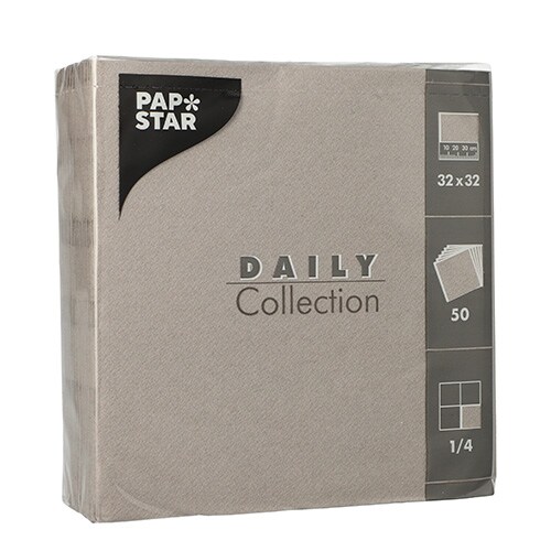 PAPSTAR 50 Servietten "DAILY Collection" 1/4-Falz 32 cm x 32 cm grau (89634, 50 Stück)