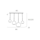 thumbnail of Lustre moderno 4 luzes pendente de vidro dourado Future - Soquete E27 máx. 60W - Estrutura cromada 88x25x220cm