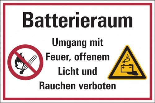 Hinweisschild, Batterieraum - 300 x 200 x 1.5 mm Kunststoff