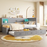 thumbnail of Schlafsofa 90x200 mit LED-Beleuchtung, Ausziehbar, Steckdose, USB-Anschlüssen, Grau – Multifunktional mit Stauraum und Komfort