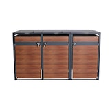 thumbnail of 3er Mülltonnenverkleidung HWC-J82, Mülltonnenbox, erweiterbar, Metall 80kg, anthrazit ~ Kirsche-Holzoptik dunkelbraun