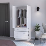 thumbnail of Armario Taly en melamina con 2 puertas ,1 estante, 1 barra para colgar ropa y 3 cajones con rieles metalicos, blanco , 180.1 cm  X 78.7 cm  X 48.4 cm