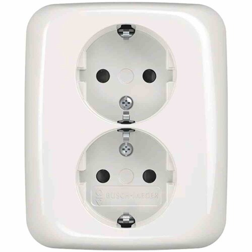 Steckdose, 2f, alpinweiß, Unterputz, mit erhöhtem Berührungsschutz, IP20, Komplettgehäuse