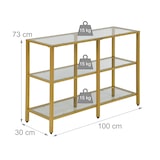 thumbnail of Relaxdays Konsolentisch, HxBxT: 73 x 100 x 30 cm, Metall, Glas, schmale Konsole Flur, Flurtisch mit 3 Ablagen, gold