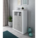 thumbnail of Credenza Alta con 2 Ante Vano A Giorno Madia Soggiorno Cucina Mobile Moderno Multi Spazio e Ripiani Credenza 110x144x42 Cm Bianco e Grigio Cemento