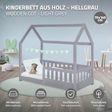 thumbnail of ML-Design Kinderbett 70x140 cm Hellgrau mit Matratze, Rausfallschutz, Dach & Lattenrost, Hausbett aus Kiefernholz, Kinderhaus Bodenbett Spielbett