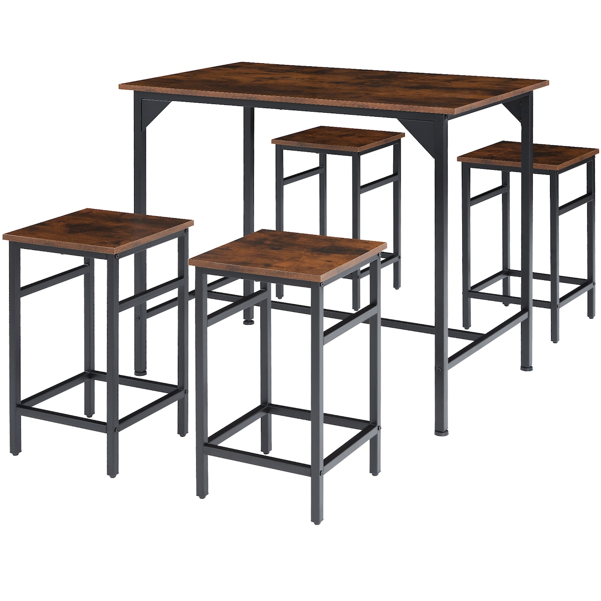 tectake Juego de mesa bistró Edimburgo 4 + 1  Madera Industrial Oscura, Rústica