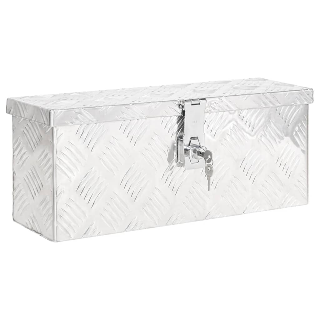 DELUKE® Aluminiumbox mit Deckel - Abschließbar Alubox Deichselbox Alu Anhängerbox Werkzeugkiste Metall Transportbox Metallkiste, 50x15x20,5cm Silber
