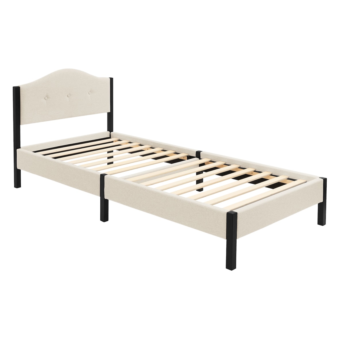 ML-Design Polsterbett 90x200 cm Beige, Einzelbett mit stabilem Bettgestell, Bettrahmen mit gepolstertes Kopfteil & Lattenrost, Modernes Jugendbett