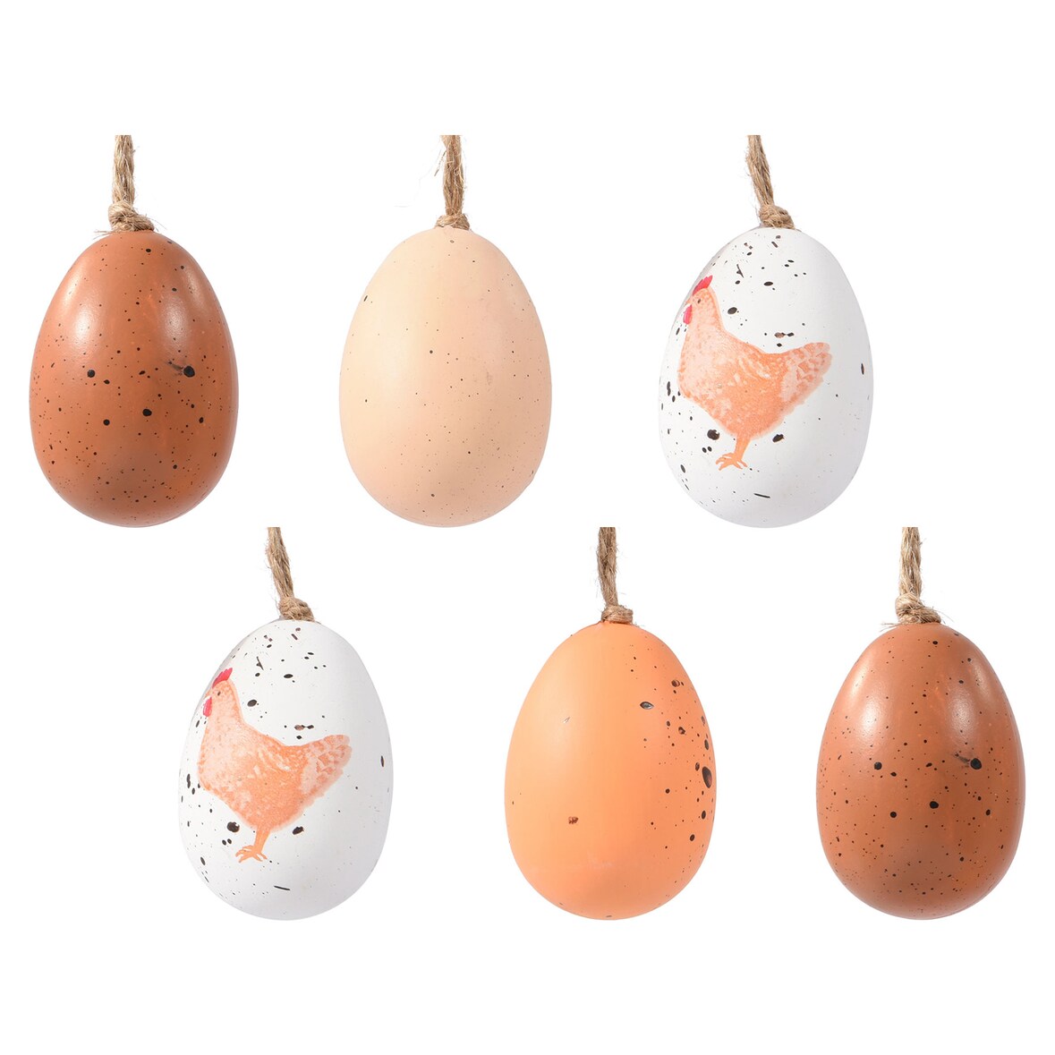 6 gesprenkelte Ostereier zum Aufhängen 6x9cm Plastikeier Kunststoffeier Osterdeko Kunststoff  Deko Eier Hängend Hängedeko Frühlingsdeko Bruchfest
