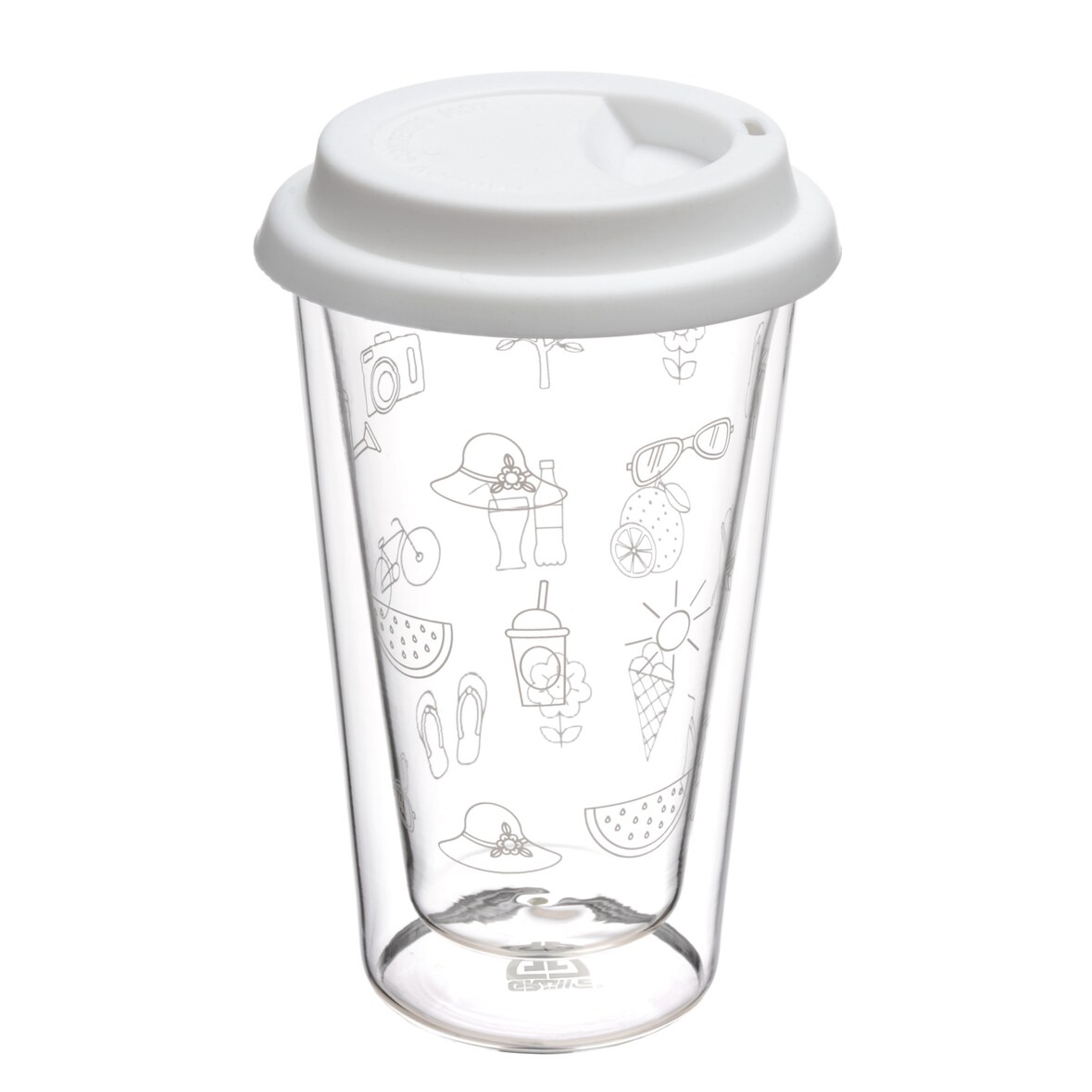 Doppelglas Becher, 300 ml, 'Sommer' mit weißem Deckel