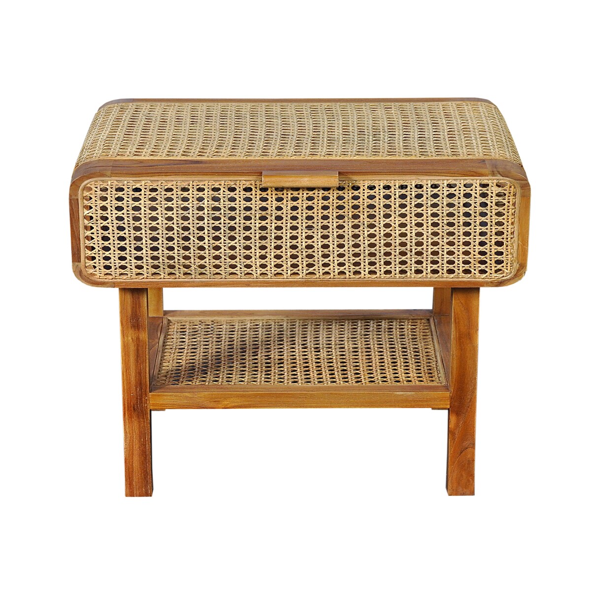 SIT Möbel Nachtkommode | 1 Schublade, 1 Ablageboden | Teakholz mit Rattan-Geflecht | natur | B 48 x T 45 x H 60 cm | 07959-01 | Serie ROMANTEAKA