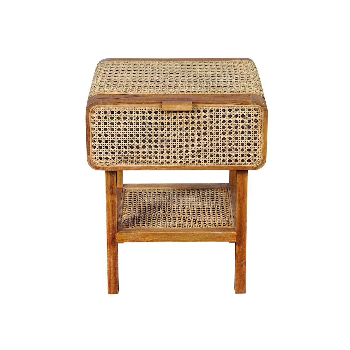 SIT Möbel Mesa de cabeceira | 1 gaveta, 1 prateleira | Madeira de teca com trama de rattan | natureza | L 48 x P 45 x A 60 cm | 07959-01