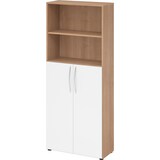 thumbnail of bümö Mehrzweckschrank 80cm breit, Aktenschrank o. Schuhschrank hoch, Regal Schrank-Kombi, Küchenschrank in Nussbaum/Weiß aus Holz, Vorratsschrank &