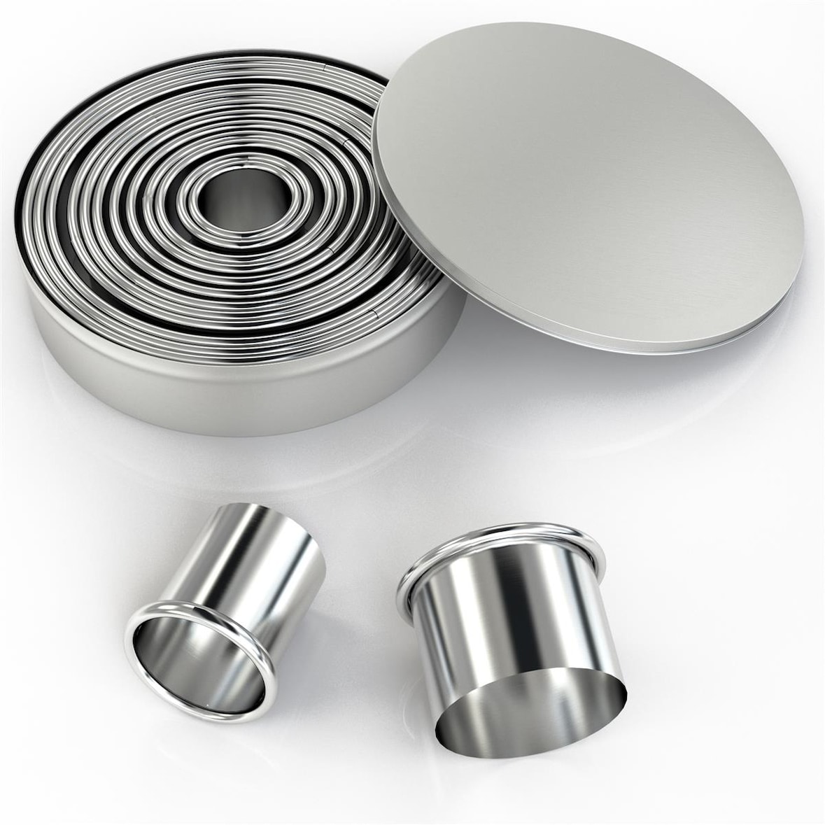 Intirilife 12-teiligs Ausstechformen Set in Silber mit Aufbewahrungsbox - 3 cm bis 12 cm Cutter Ringe Rund aus Edelstahl