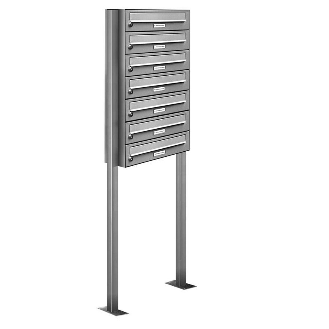 AL Briefkastensysteme 7 Fächer Premium Edelstahl Stand Briefkasten Anlage für Post A4 modern, robust, wetterfest, Artikelnummer: 132T7S1