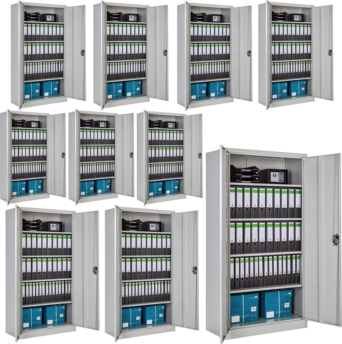 tectake 10 armarios archivadores con cierre de seguridad y 5 alturas 180x90x40cm  Gris