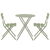 thumbnail of Table de jardin ronde rabattable et 2 chaises pliantes vert tilleul