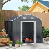 thumbnail of Abrigo de Jardim 2,7 m² 238x132x198,5 cm com Base Prateleiras Ajustáveis 2 Portas e 2 Janelas de Ventilação Cinza Escuro