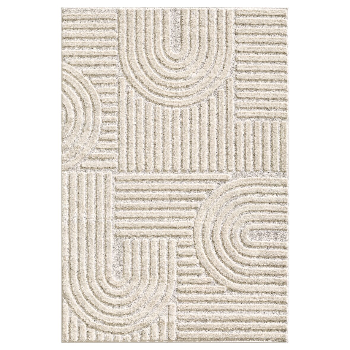Teppich Esszimmer 3D Skandinavischer Boho Modern Waschbar Strapazierfähig Wohnzimmer Pflegeleicht Creme 240x340 cm – RIGI von Kadima Design