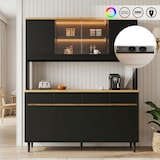thumbnail of Merax LED buffetkast 160x40x185 cm, hoge kast zwart-eiken met stopcontact, USB-A/USB-C, opbergruimte en koffiestation
