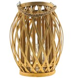 thumbnail of Houten windlicht van bamboe met een handvat van touw - 30 x 24 x 24 cm