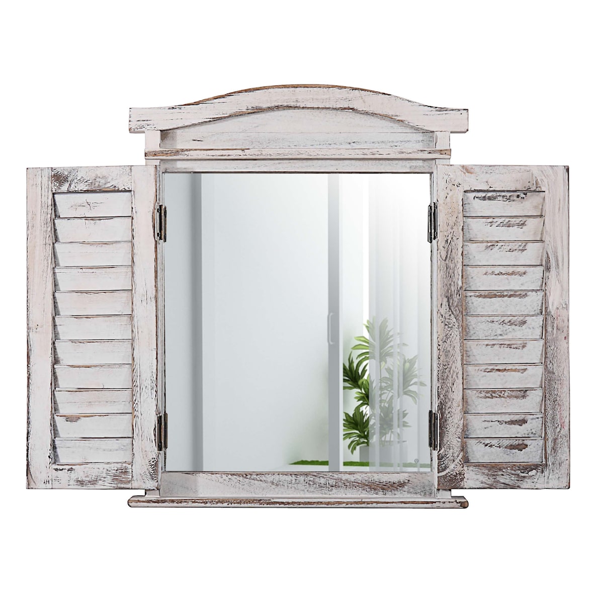 Wandspiegel Spiegelfenster mit Fensterläden 53x42x5cm ~ weiß shabby