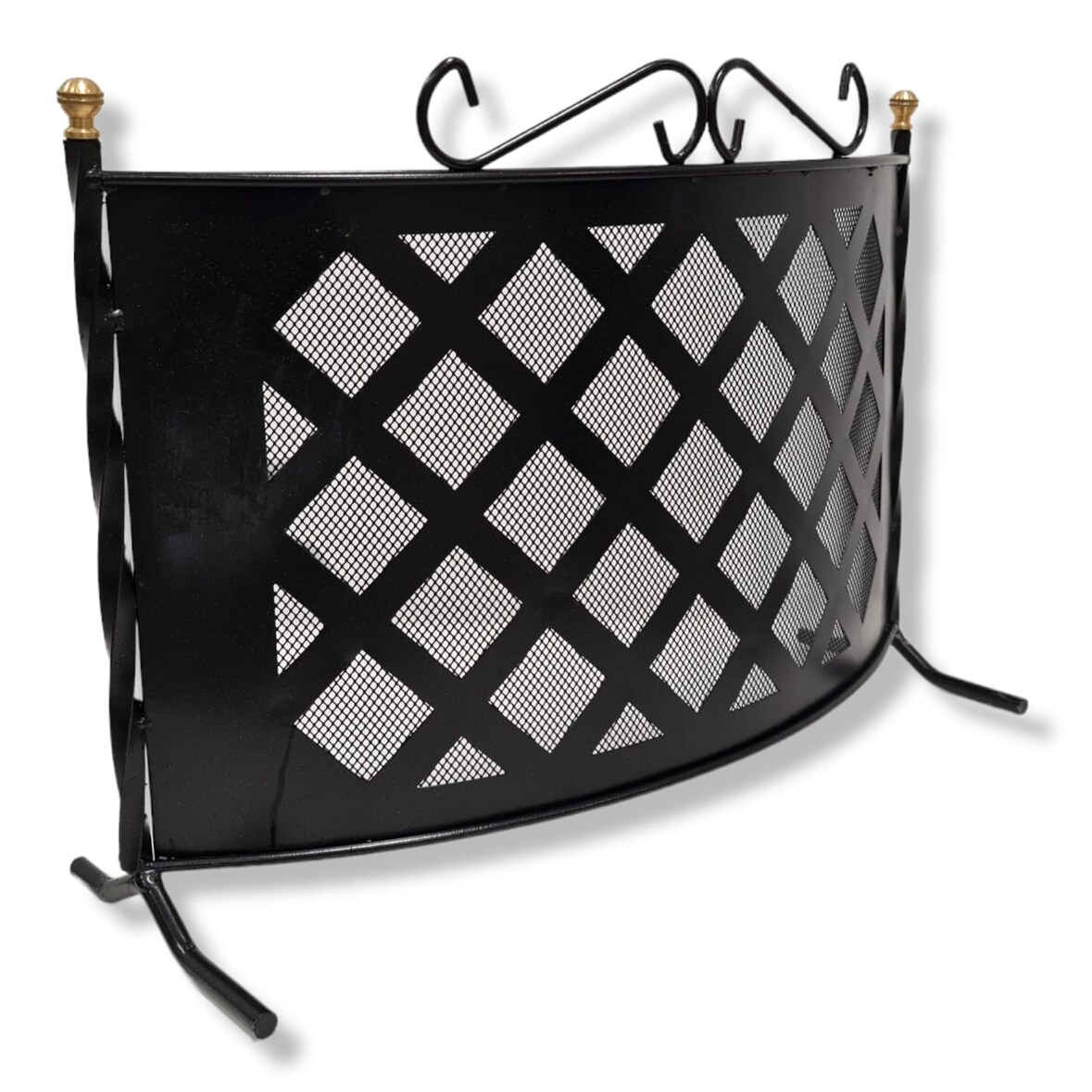 Parascintille grata curvo in ferro battuto decorato per camino