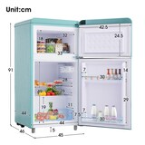 thumbnail of Retro Kühlschrank 46x45x91 Cyan 72L Volumen, 21L Gefrierfach, 51L Kühlbereich, LED-Beleuchtung, Verstellbare Regale