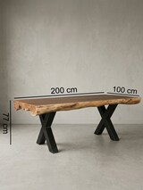 thumbnail of Esszimmertisch 200 x 100 x 77 cm Akazie Landhaus-Stil Voll-Holz, Design Esstisch rechteckig, Tisch für Esszimmer Baumstamm, Küchentisch 8