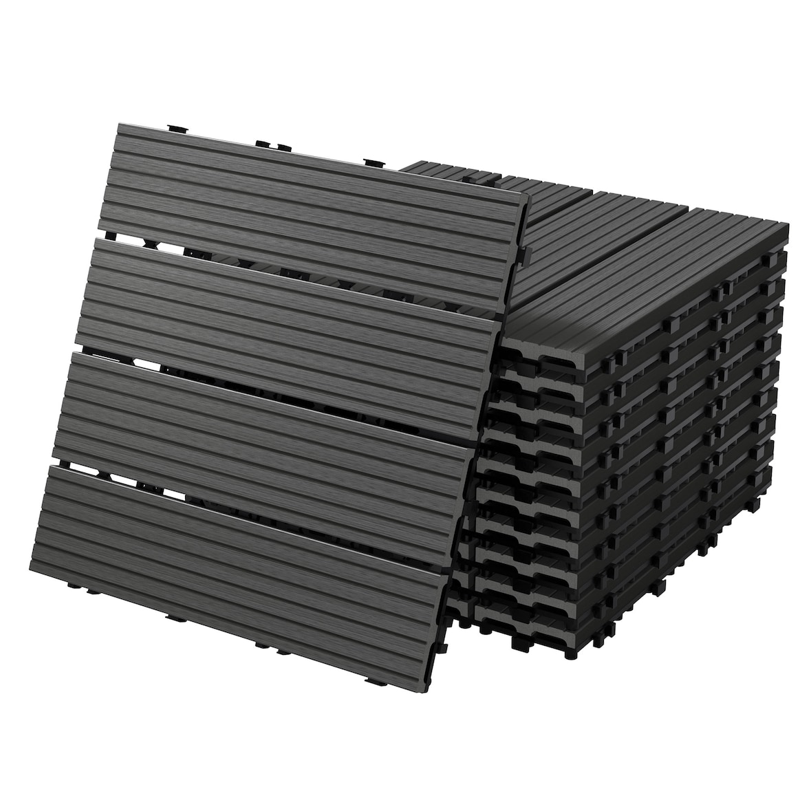 ECD Germany – WPC Terrassenfliesen – 30x30 cm 44 Stk.=4m² Anthrazit | geriffelt, Holzoptik, Klicksystem mit Drainage