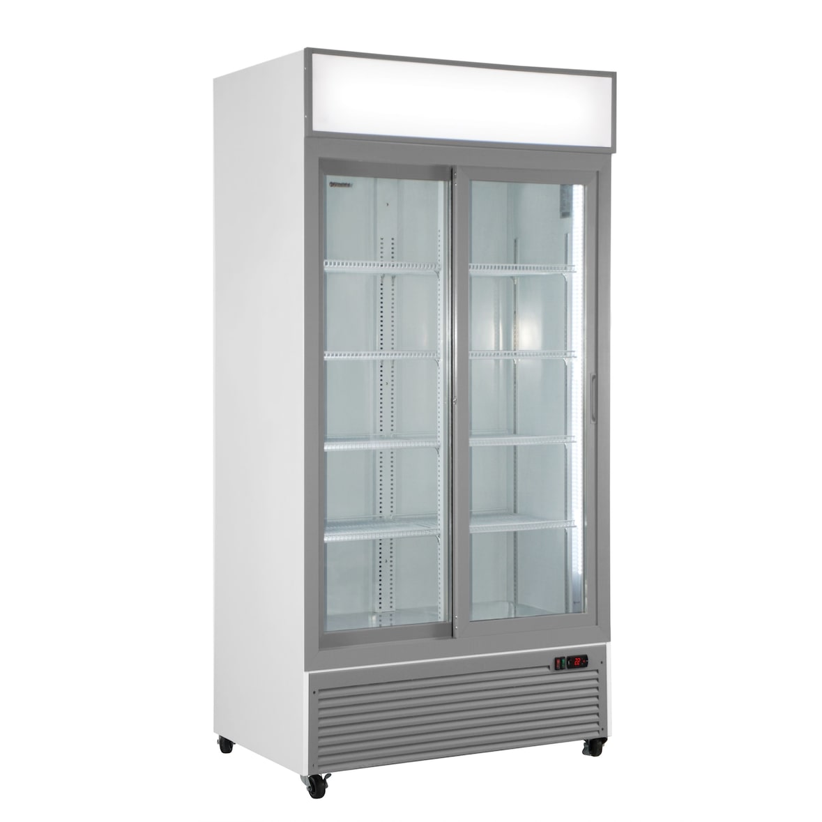 Frigo vetrina bibite doppia porta scorrevole ventilata con base porte rinforzata in acciaio. Temperatura 0°C/+10°C. modello CL801V2GCSLWHITE