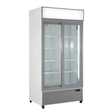 thumbnail of Frigo vetrina bibite doppia porta scorrevole ventilata con base porte rinforzata in acciaio. Temperatura 0°C/+10°C. modello CL801V2GCSLWHITE