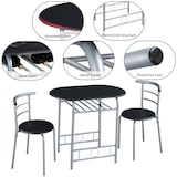 thumbnail of Yaheetech Essgruppe 3-teilig, Esszimmergruppe mit 2 Stühlen Set, Küchentisch-Set, Sitzgruppe Küchentisch mit Ablage, Holztisch Balkontisch, Schwarz