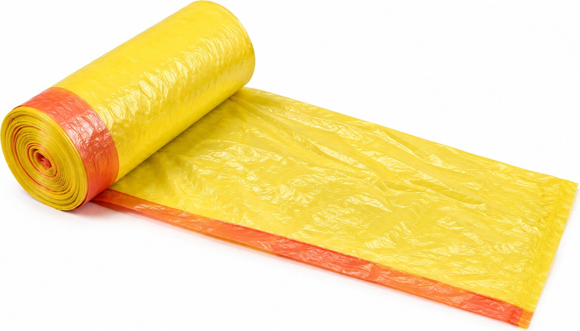 Müllbeutel mit Zugband aus HDPE – 60 × 65 cm – 50 L – 12 µm – Gelb – Reißfest & Stabil – 1500 Stück Karton – RyanPack