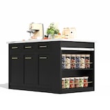 thumbnail of Kücheninsel 150x90x90 cm mit ausziehbarem Esstisch, viel Stauraum und 3,5 cm Marmor-Arbeitsplatte, Schwarz/Weiß, MDF, modernes europäisches Design