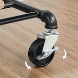 thumbnail of Kleiderständer Industriedesign, bis 110 kg belastbar, Garderobenständer auf Rollen, 2 Kleiderstangen, 1 Ablage, Wasserrohr-Optik, schwarz